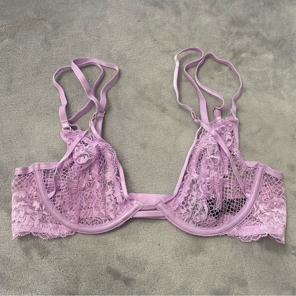 New! Victoria’s Secret Lilac Fishnet Lace Unlined Low Cut Demi Bra 10344 - Picture 4 of 10